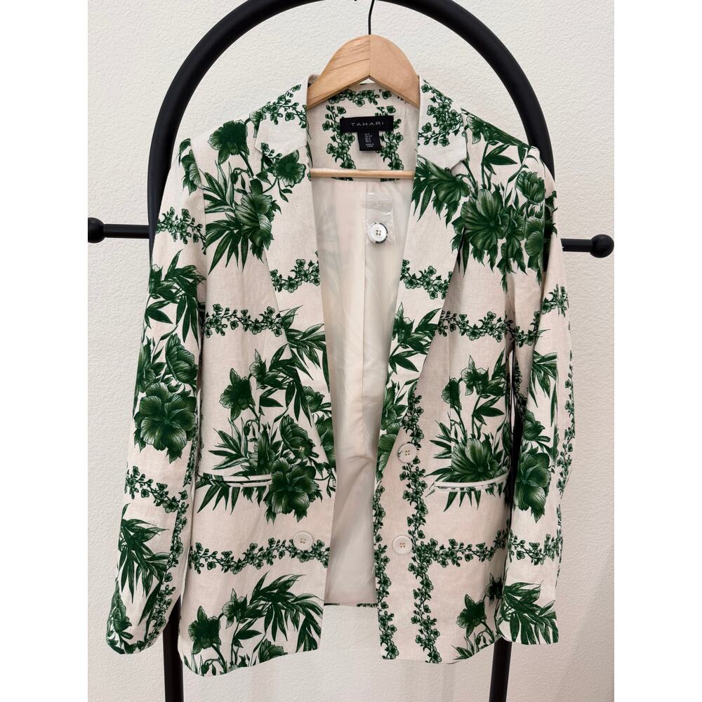 Tahari NEW Green Tropical Garden Linen Blend Blazer, Small